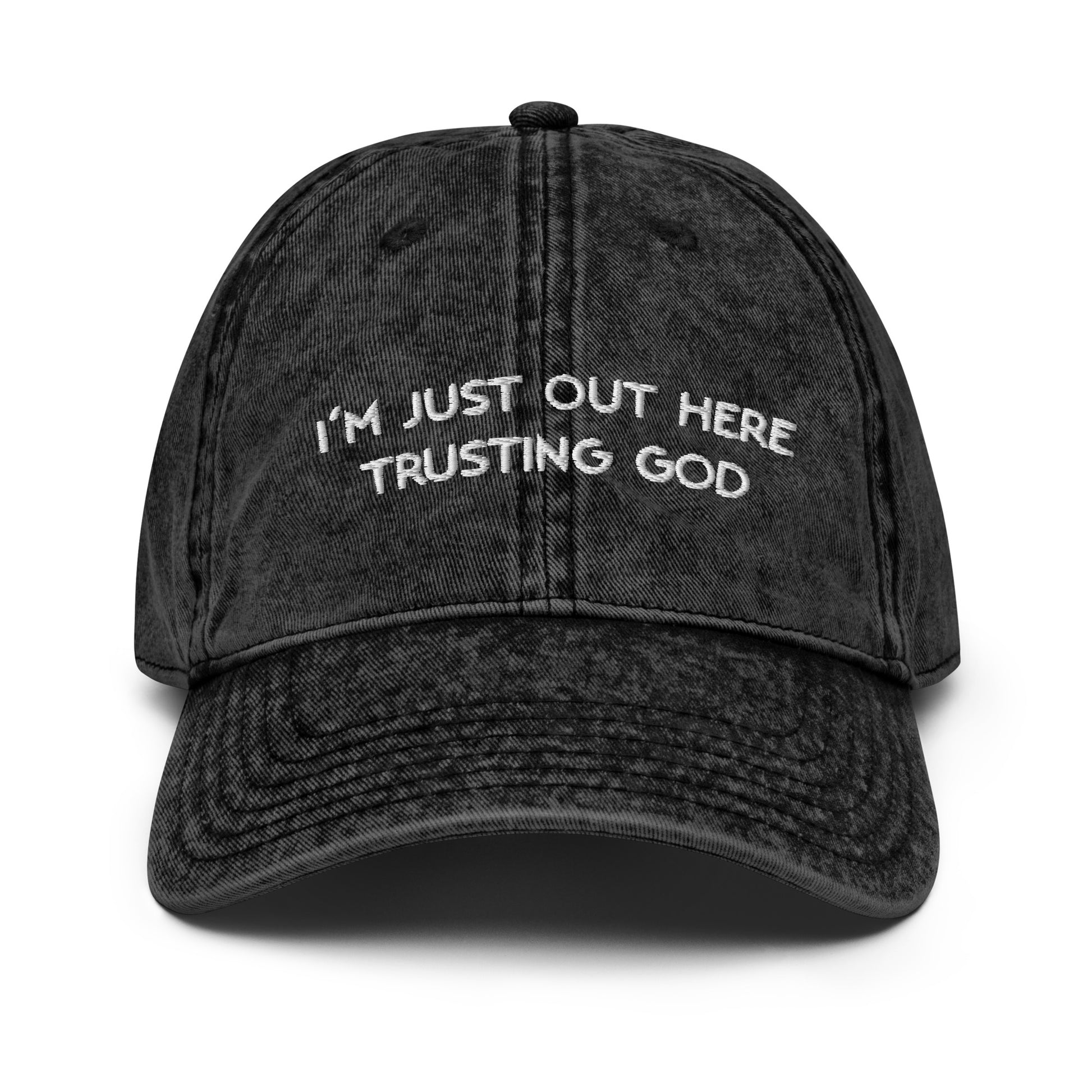 Out Here Trusting God Black/Grey Dad Cap - GritGraceClothingCo