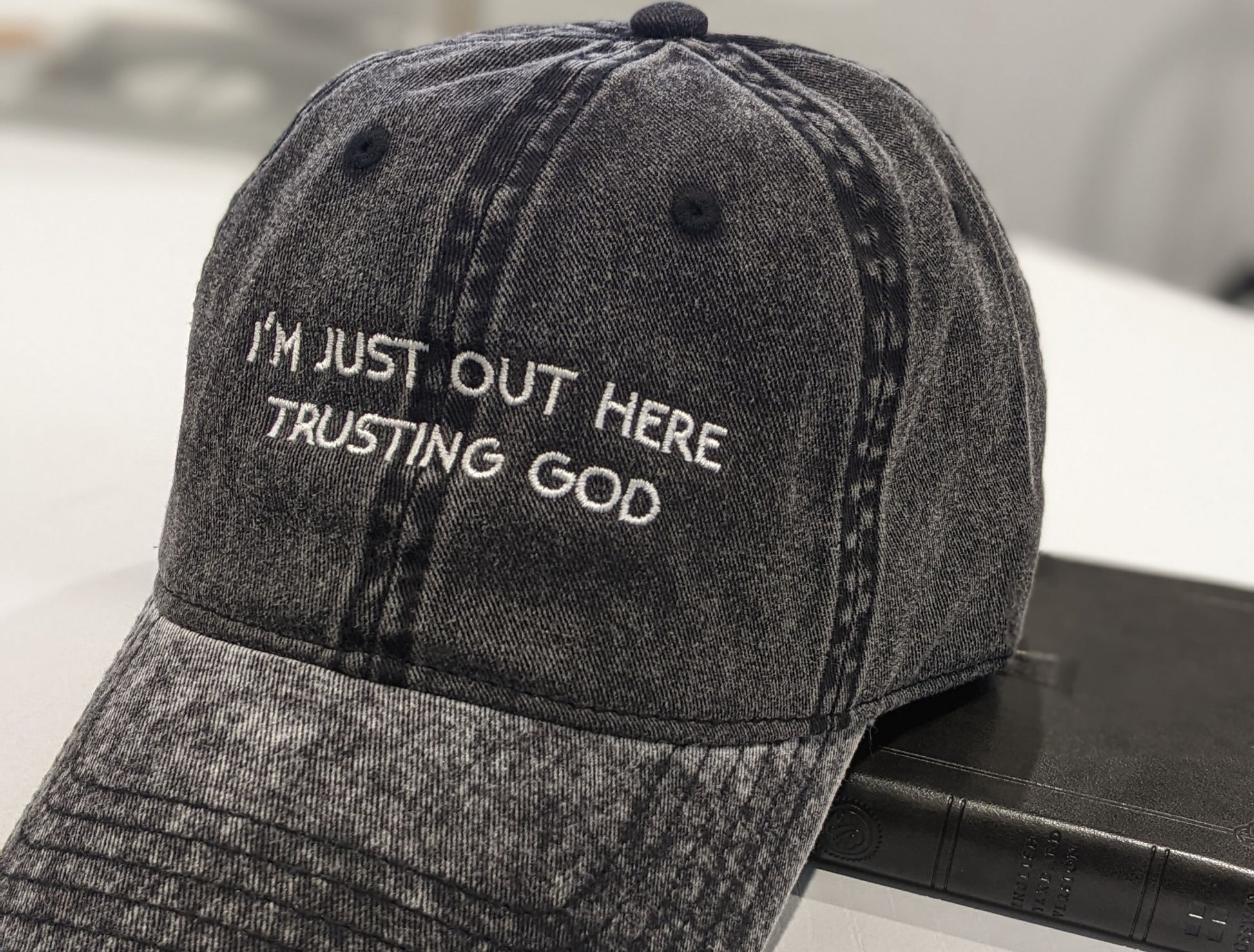 Out Here Trusting God Black/Grey Dad Cap - GritGraceClothingCo