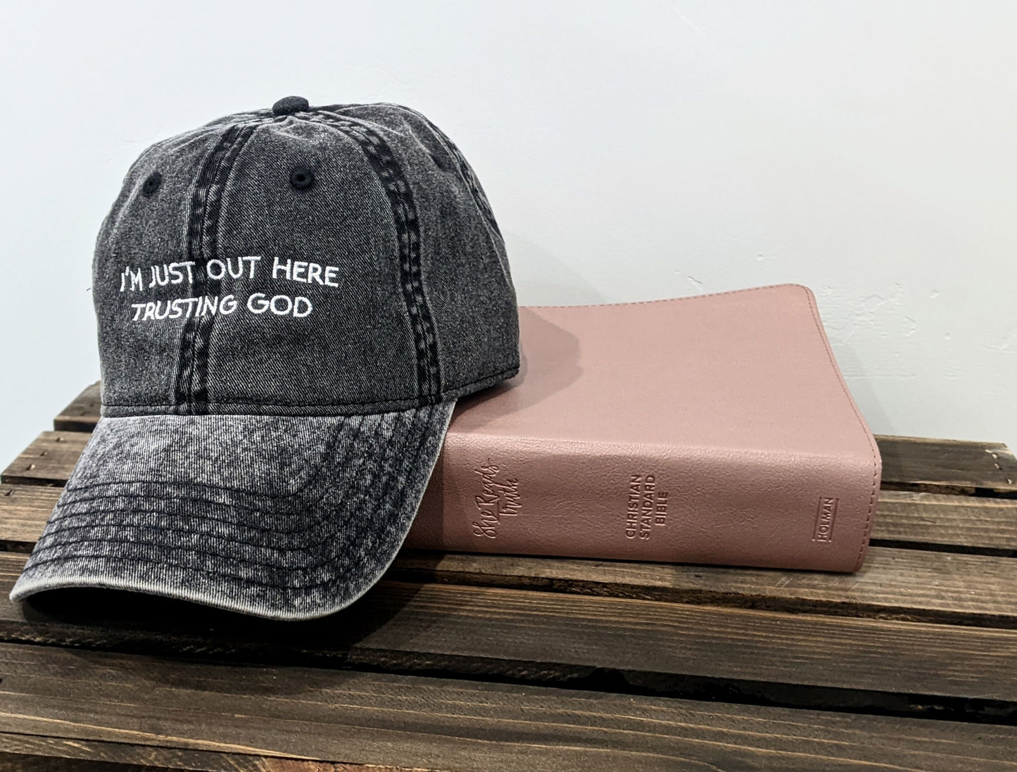 Out Here Trusting God Black/Grey Dad Cap - GritGraceClothingCo