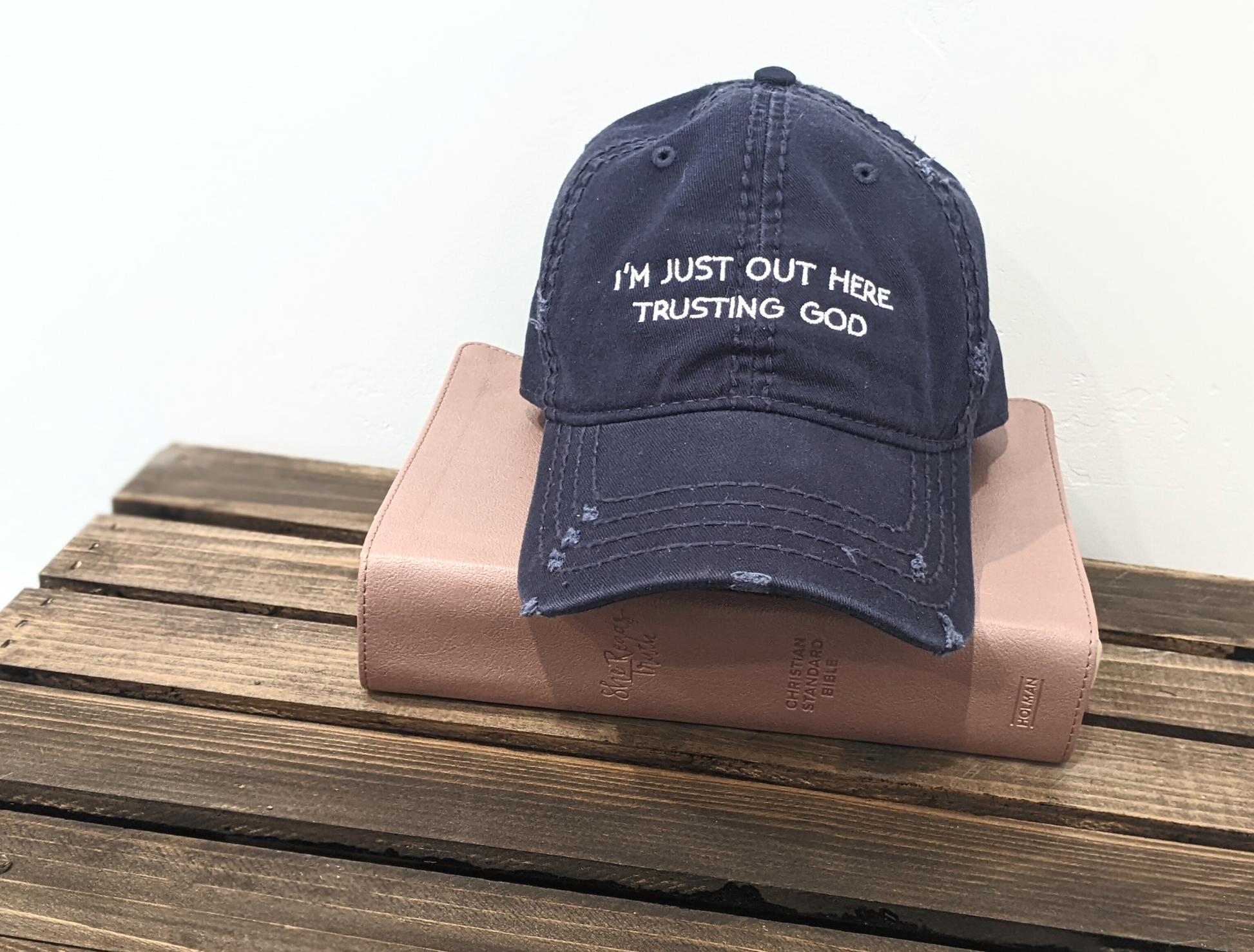 Out Here Trusting God Navy Dad Cap - GritGraceClothingCo