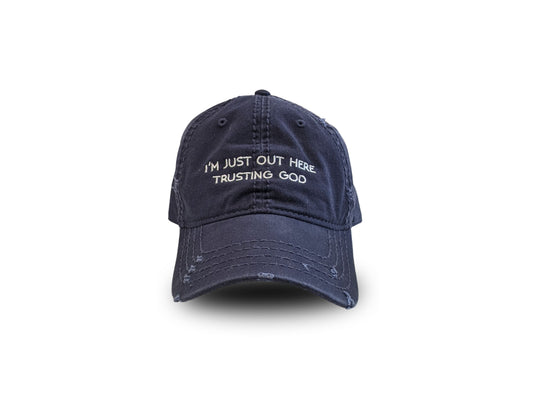 Out Here Trusting God Navy Dad Cap - GritGraceClothingCo